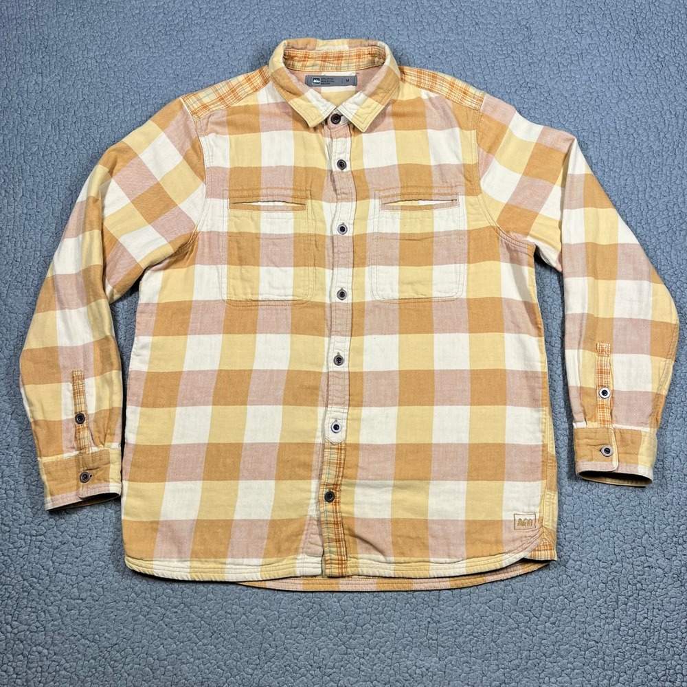 REI Flannel Shirt Mens M Plaid Cotton Long Sleeve Yellow Gorpcore
